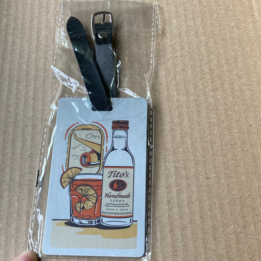 Tito's Vodka Luggage Tag with Black Strap